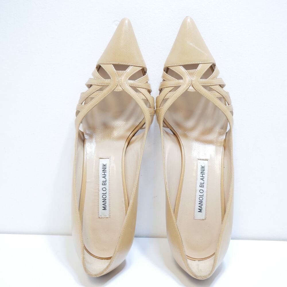 Manolo Blahnik Leather Italy Pump Heel Tan 38 7.5 - Picture 5 of 6
